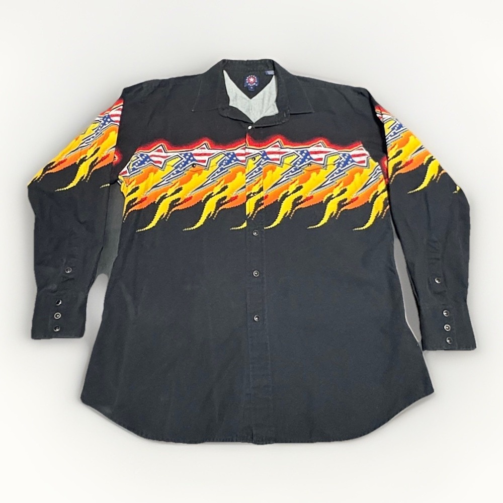 VTG Panhandle Slim Men's Western Shirt Cowboy Rodeo Pearl Snap Sz XL USA Flame
